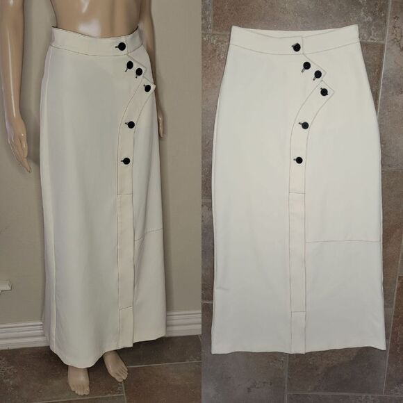 pashmina Dresses & Skirts - Pashmina Women's Long ivory Skirt  Buttons A-LIne Career Maxi Workwear